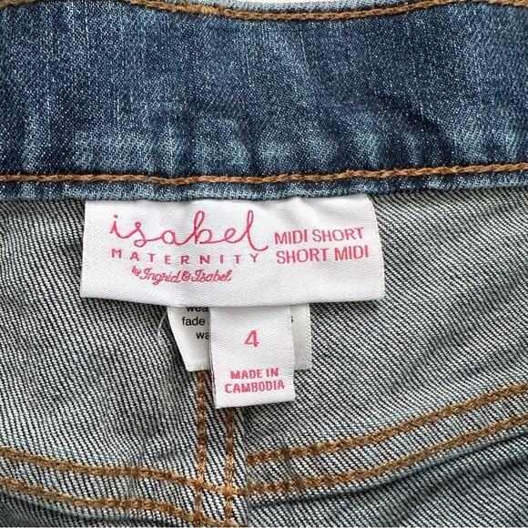 Isabel Maternity Side Panels Stretch Pockets Midi Denim Jean Shorts Size 4 NEW - Picture 3 of 11